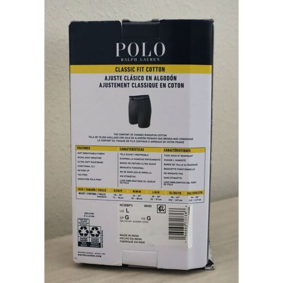 Polo Ralph Lauren NCBBP3-WHD Men's Sz L White Classic Cotton Boxer Briefs 3-Pk - Picture 2 of 6